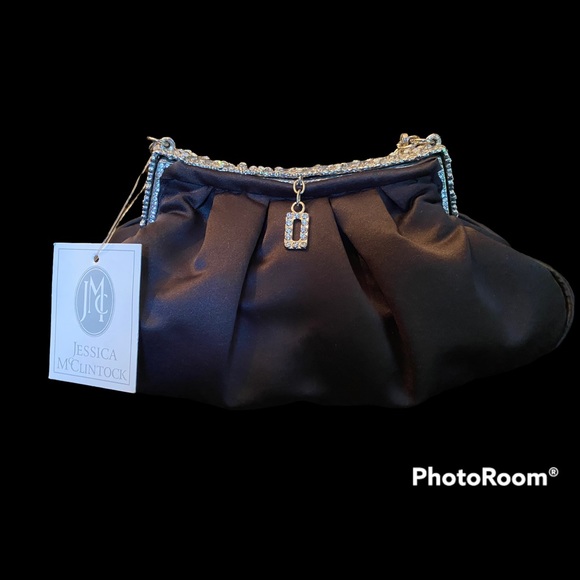 Jessica McClintock Handbags - No longer made - Satin black evening bag with Rhinestones - New With Tag